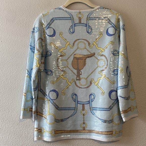 . MCLAUGHLIN ☆ Corali Sequin Sweater Top ☆ Blue Equestrian Pattern - Picture 5 of 5